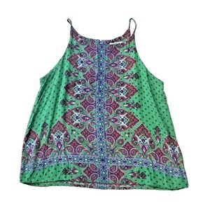 Verse Womens Green Paisley Medallion Halter Cami Tank Top XL Style 2662TP Boho‎